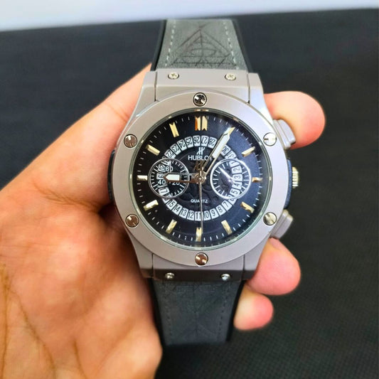 Hublot Black Skeleton With Grey Strap