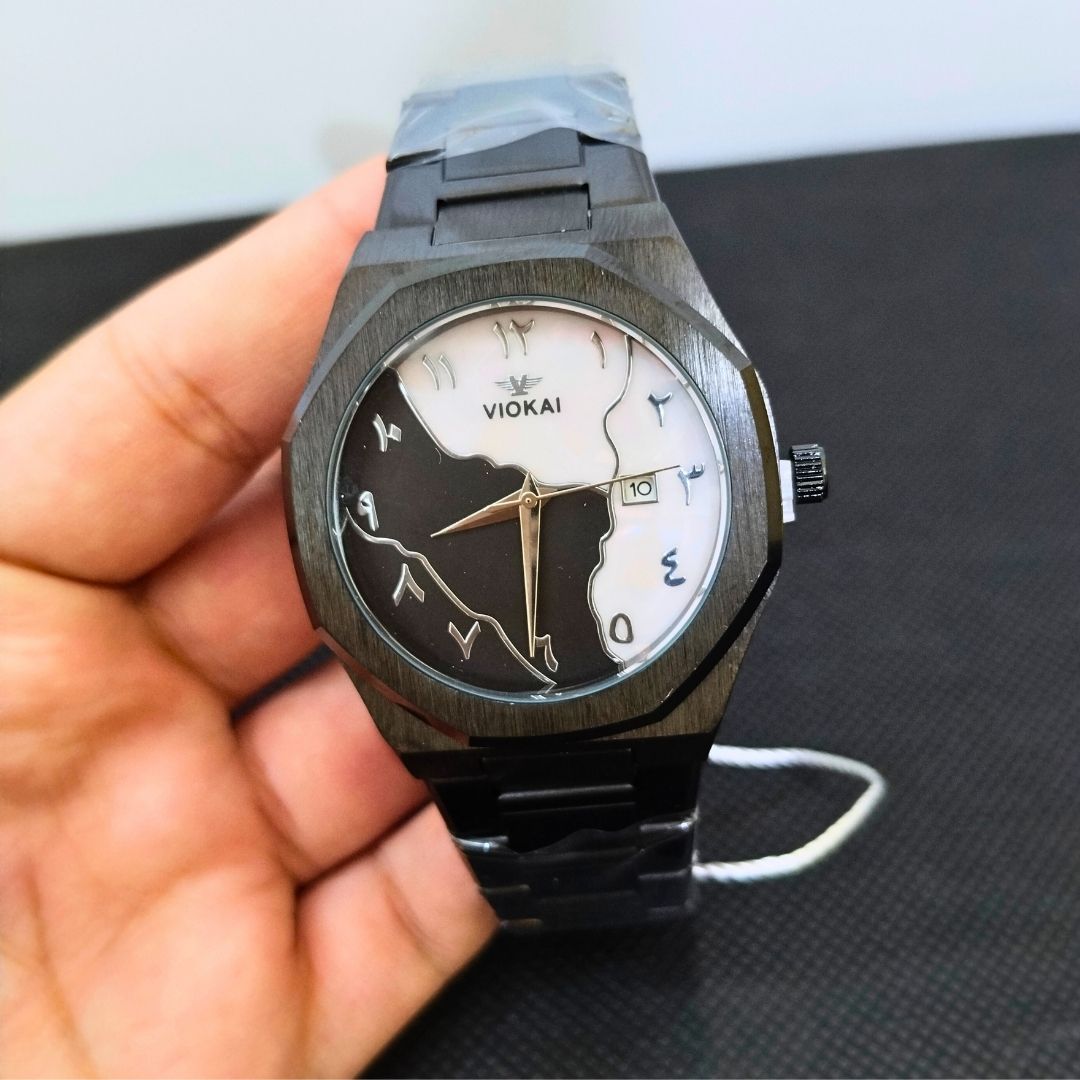 Black Arabic Aura Stainless Steel Marble Dial