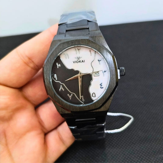 Black Arabic Aura Stainless Steel Marble Dial