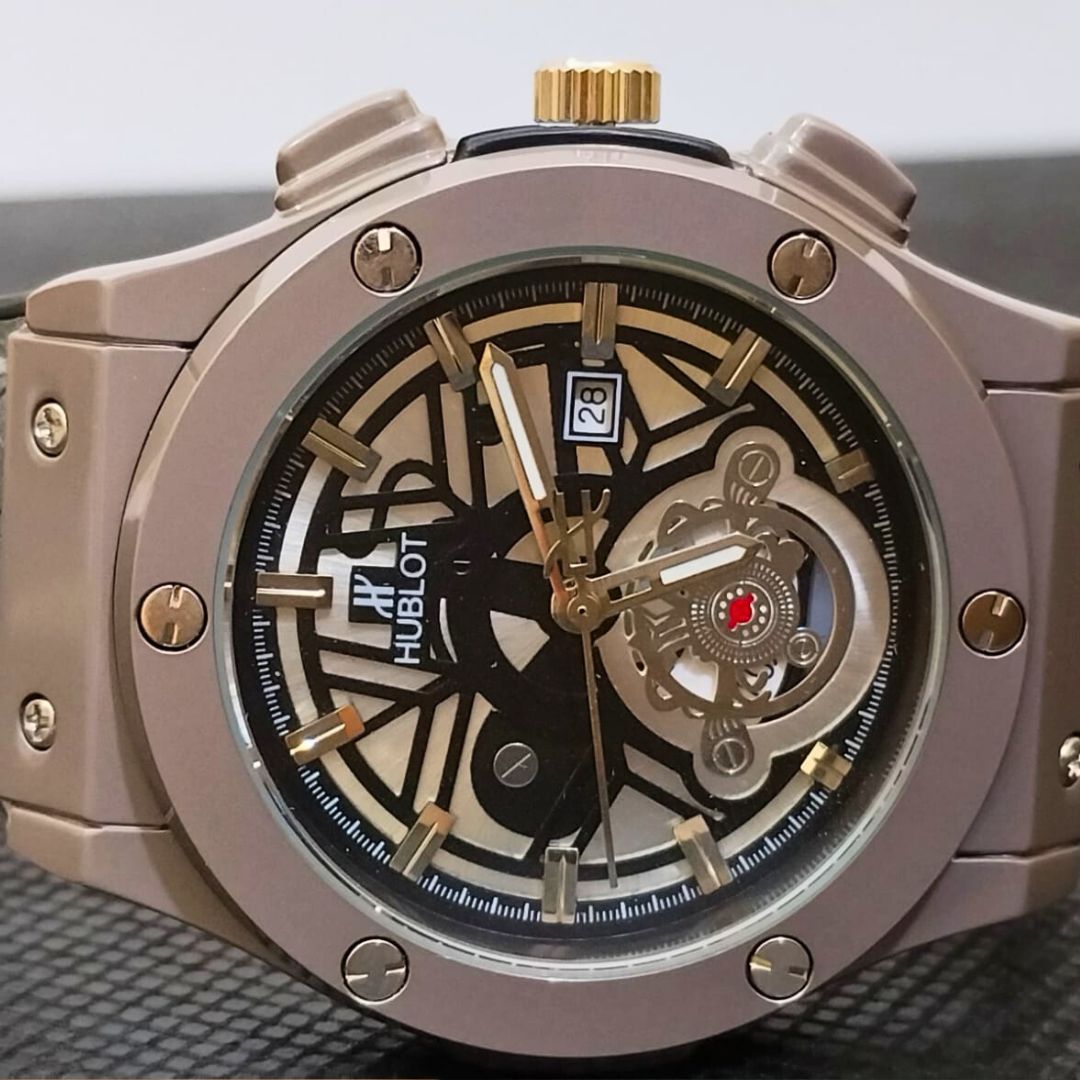 Hublot Black Skeleton With Grey Strap