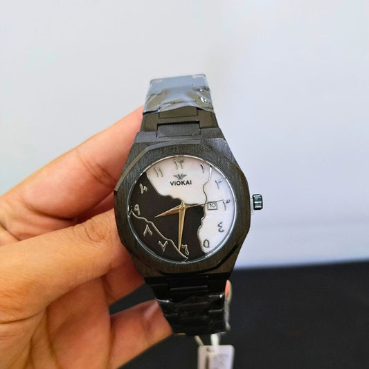 Black Arabic Aura Stainless Steel Marble Dial